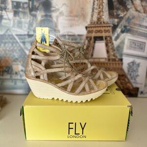 Fly London Pearl Strappy Lace-Up Wedge Yuke Sandals Women's EU 38 US 7.5-8 NIB
